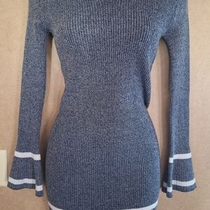 Blue and White Knit Sweater DRESS with Bell Sleeves